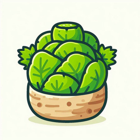 Cabbage in a basket on a white background. Vector illustration.のイラスト素材