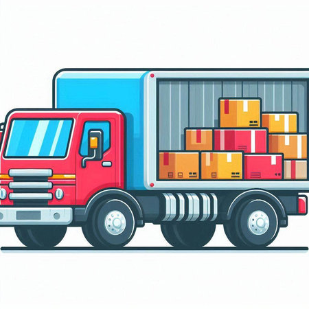 Illustration of a truck with boxes on the side, isolated on white backgroundのイラスト素材