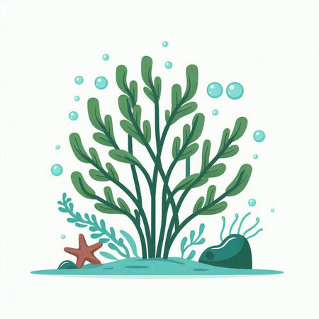Underwater plants. Underwater world. Vector illustration in cartoon style.のイラスト素材