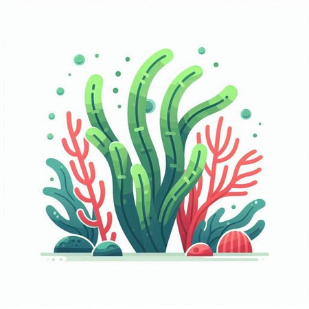 Coral and seaweed. Vector illustration in flat cartoon style.のイラスト素材