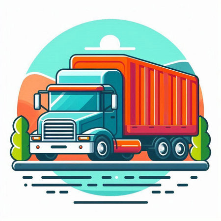 Truck with container on the road. Vector illustration in flat styleのイラスト素材