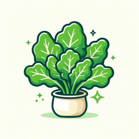 Illustration of spinach in pot on white background. Vector illustration.のイラスト素材
