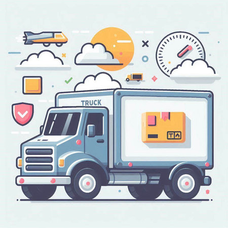 Truck with boxes. Delivery service. Vector illustration in flat styleのイラスト素材
