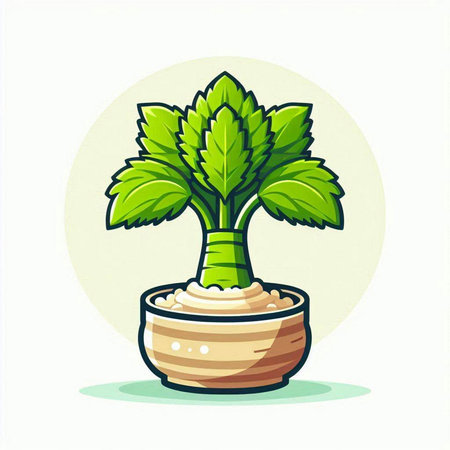 Illustration of a green plant in a pot on a white backgroundのイラスト素材