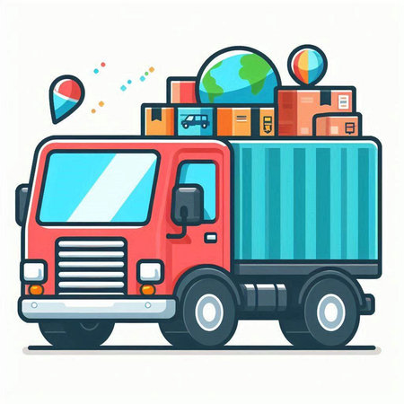 Truck with boxes. Delivery service. Vector illustration in cartoon styleのイラスト素材