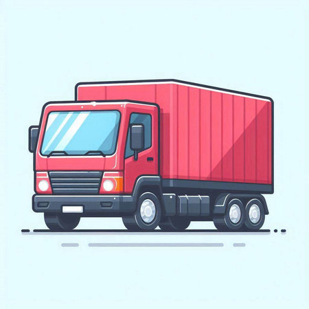 Illustration of a red cargo truck on the road. Vector illustrationのイラスト素材