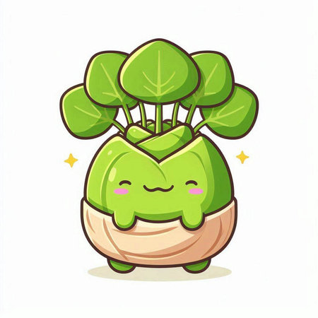 kawaii kohlrabi vegetable cartoon character isolated on white backgroundのイラスト素材