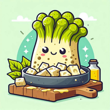 Cute asparagus in the pan. Vegetarian food. Vector illustrationのイラスト素材