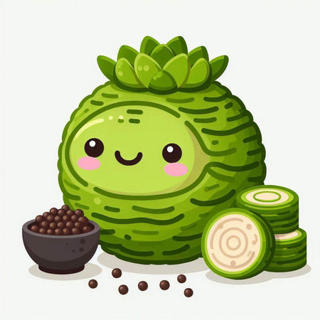 Cute kawaii green kawaii kawaii cactus, vector illustrationのイラスト素材