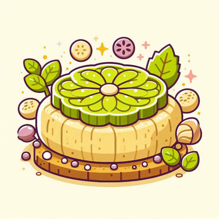 Cake with kiwi and mint leaves. Vector illustration.のイラスト素材