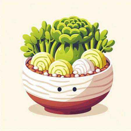 Vegetable in a bowl. Vector illustration in cartoon style.のイラスト素材