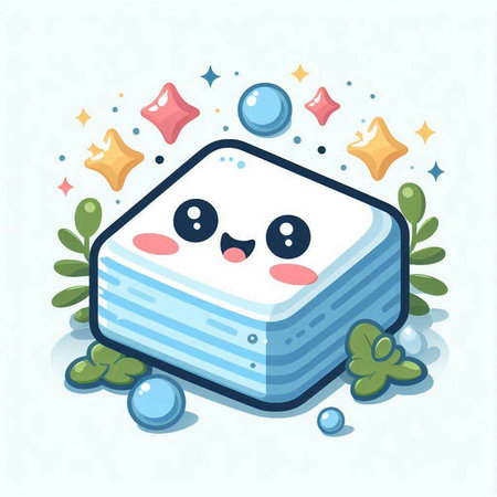 Cute cartoon vector illustration of a sponge for washing dishes and cleaning.のイラスト素材