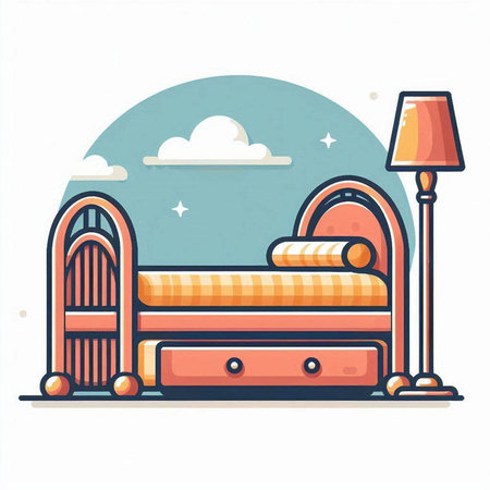 Furniture icon in flat style. Bed, lamp, sofa. Vector illustration.のイラスト素材
