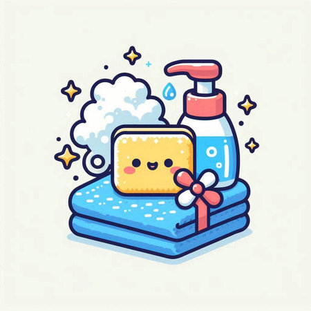 Cleaning products, doodle icon, vector illustration, flat designのイラスト素材