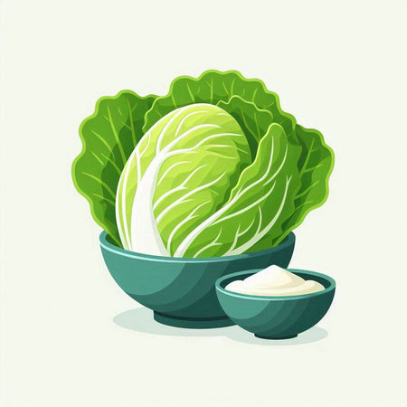 Cabbage and sour cream on a white background. Vector illustration.のイラスト素材