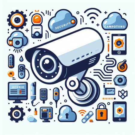 Vector illustration of cctv security camera and cloud computing technology.のイラスト素材