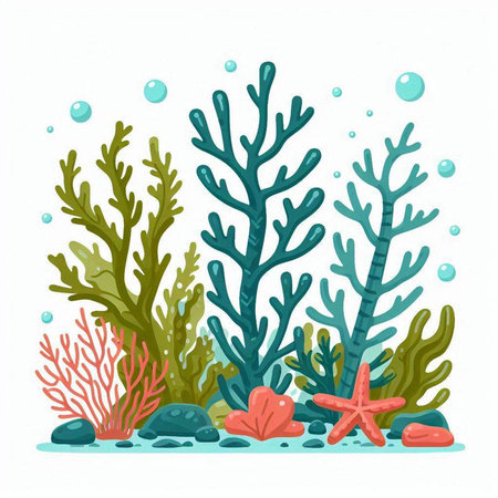 Coral reef. Underwater world. Vector illustration in cartoon styleのイラスト素材