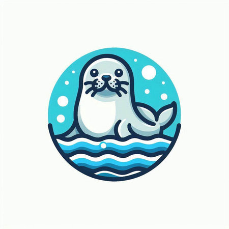 Circle seal swimming in the sea. Vector illustration of a seal.のイラスト素材
