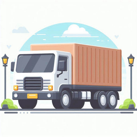 Vector illustration of a cargo truck on the road. Flat style.のイラスト素材