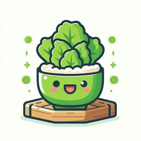 Cute vegetable bowl character vector illustration. Cute kawaii vegetable bowl character.のイラスト素材
