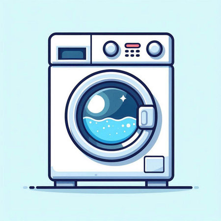 Washing machine vector illustration. Washing machine icon isolated on blue background.のイラスト素材