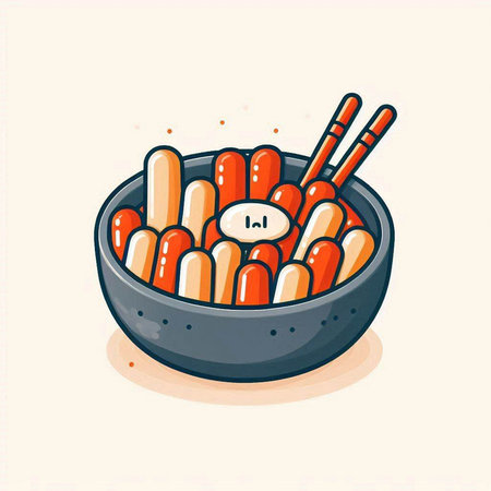 Illustration of hot dog in a bowl with chopsticks. Vector illustration.のイラスト素材