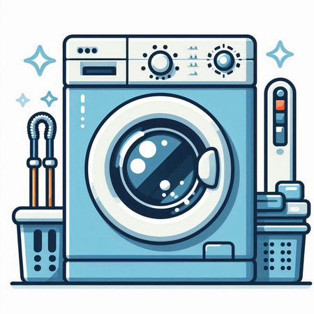 Washing machine in flat style. Vector illustration isolated on white background.のイラスト素材