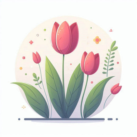 Tulips in the garden. Vector illustration in flat style.のイラスト素材