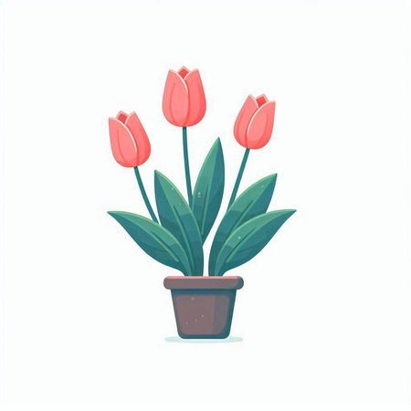 Tulips in a pot. Vector illustration in cartoon style.のイラスト素材