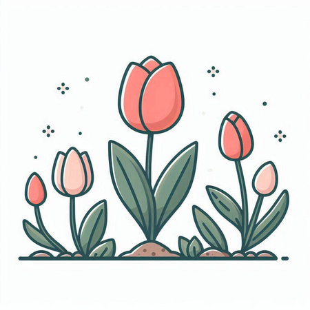 Tulip flowers. Vector illustration in doodle style.のイラスト素材