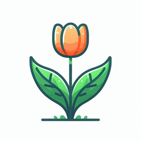 Tulip flower with green leaves. Vector illustration in flat style.のイラスト素材