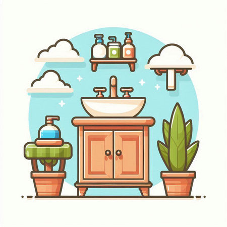 Bathroom interior. Bathroom furniture and accessories. Vector illustrationのイラスト素材