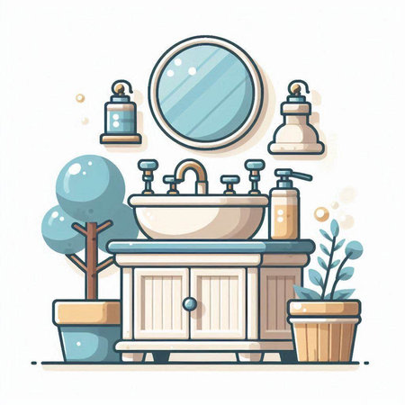 Bathroom interior. Bathroom furniture. Vector illustration in flat styleのイラスト素材