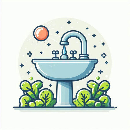 Faucet in the garden. Vector illustration in flat style.のイラスト素材