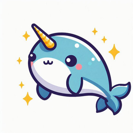 Cute cartoon narwhal on white background. Vector illustration.のイラスト素材