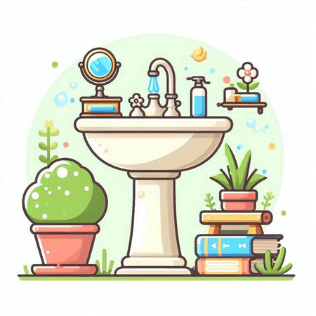 Bathroom interior design. Bathroom accessories. Vector illustration.のイラスト素材