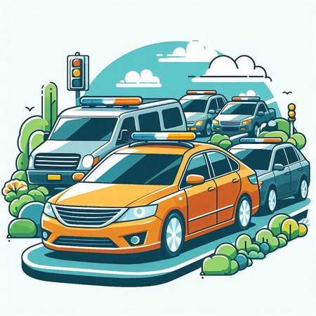 Cars on the road. Vector illustration of a city street.のイラスト素材
