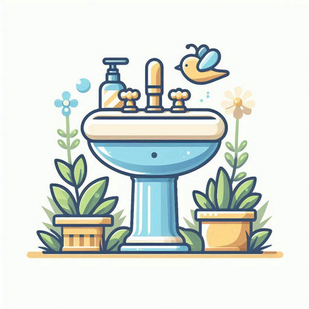 Bathroom vector illustration. Washbasin in cartoon style.のイラスト素材