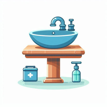 Faucet and washbasin. Vector illustration in cartoon styleのイラスト素材