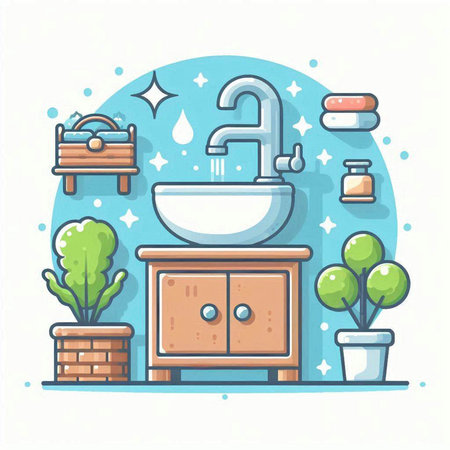 Bathroom interior. Bathroom furniture. Flat design. Vector illustrationのイラスト素材