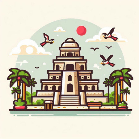 Ancient temple on the island of Crete, Greece. Vector illustrationのイラスト素材