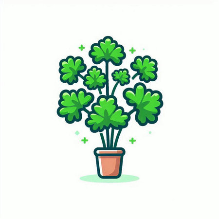 Potted plant with green leaves. Vector illustration in flat style.のイラスト素材