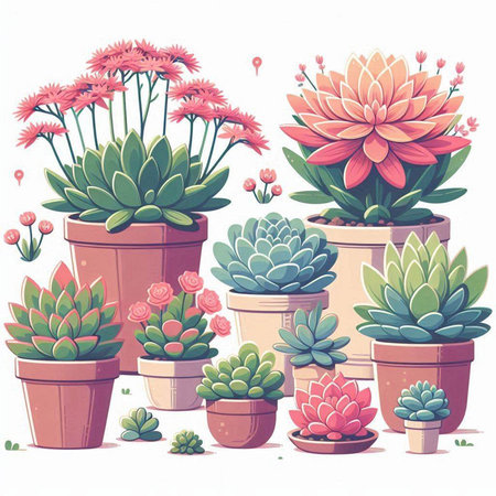 Flower pots with succulents. Hand drawn vector illustration.のイラスト素材