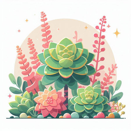 Cactus with succulents. Vector illustration in cartoon style.のイラスト素材