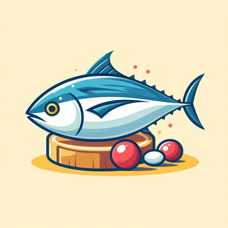 Tuna fish with red caviar. Seafood icon. Vector illustrationのイラスト素材