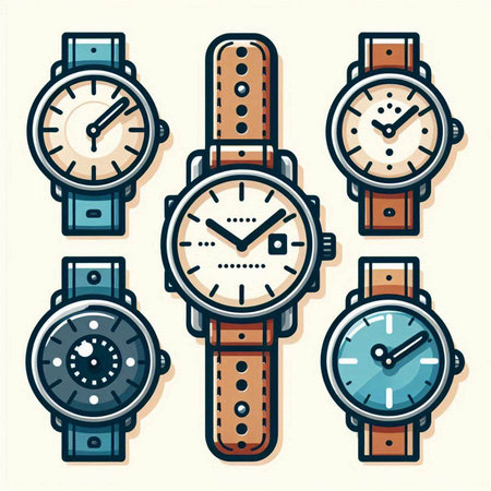 Wristwatch set isolated on white background. Vector illustration in cartoon style.のイラスト素材