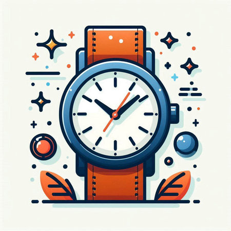 Vector illustration of wristwatch in flat linear style. Colorful wristwatch icon.のイラスト素材