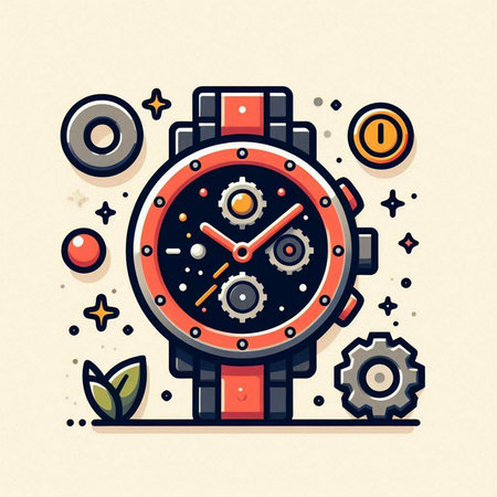 Wristwatch with gears and cogwheels. Vector illustration.のイラスト素材
