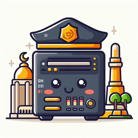 Policeman in the form of a taxi driver. Vector illustration.のイラスト素材