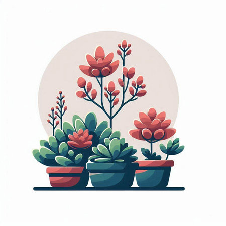 Succulent plants in pots. Vector illustration in flat style.のイラスト素材